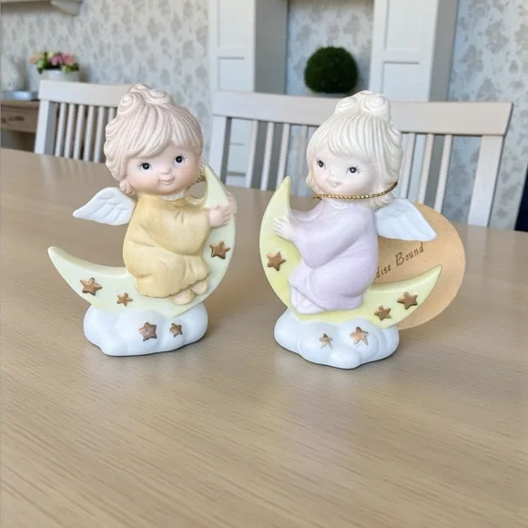 Vintage Lefton Christopher Collection Paradise Bound Angel Moon Figurine - Picture 1 of 5